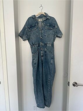 Free People Blue Denim Jumpsuit Pantsuit